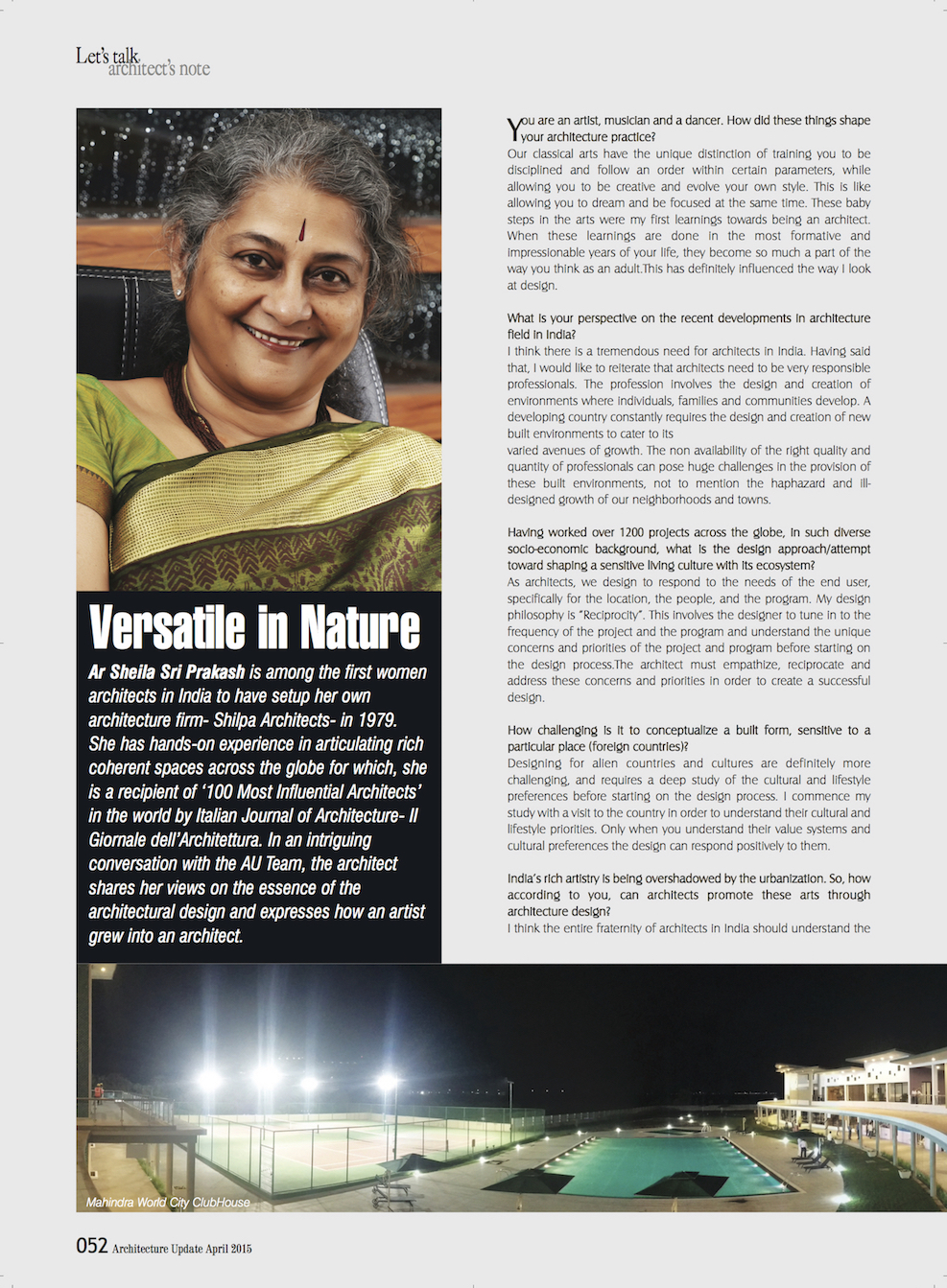 Architecture Update Magazine - Sheila Sri Prakash